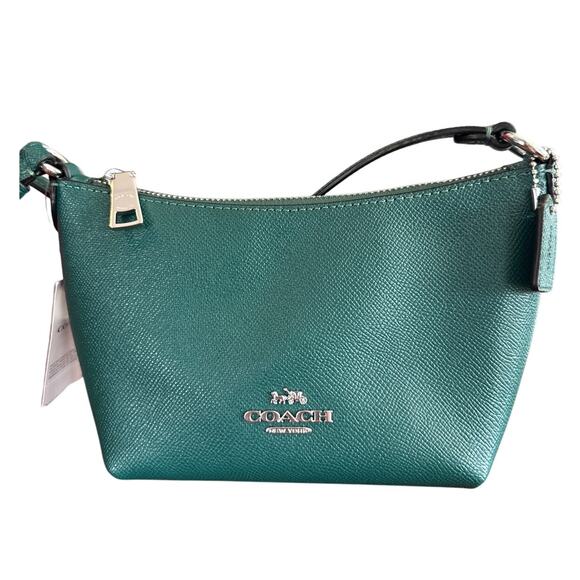 COACH NWT Emerald Green Silver Zip Top Crossbody Bag | NWT - Picture 1 of 10